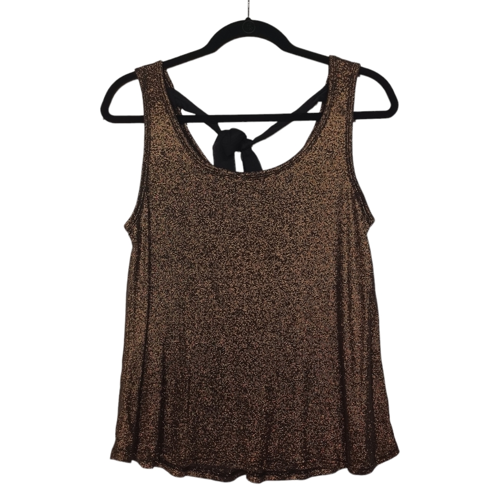 CHOCOLATE Gold Bronze Metallic Black Marled Print Sleeveless Top Large
